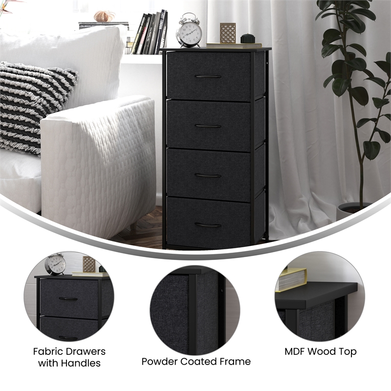 Pemberly Row 4 Drawer Dresser with Black Wood Top and Black Iron Frame