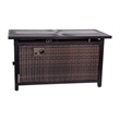 Pemberly Row Outdoor 50000 BTU Fire Table with Steel Top & Wicker Base in Black
