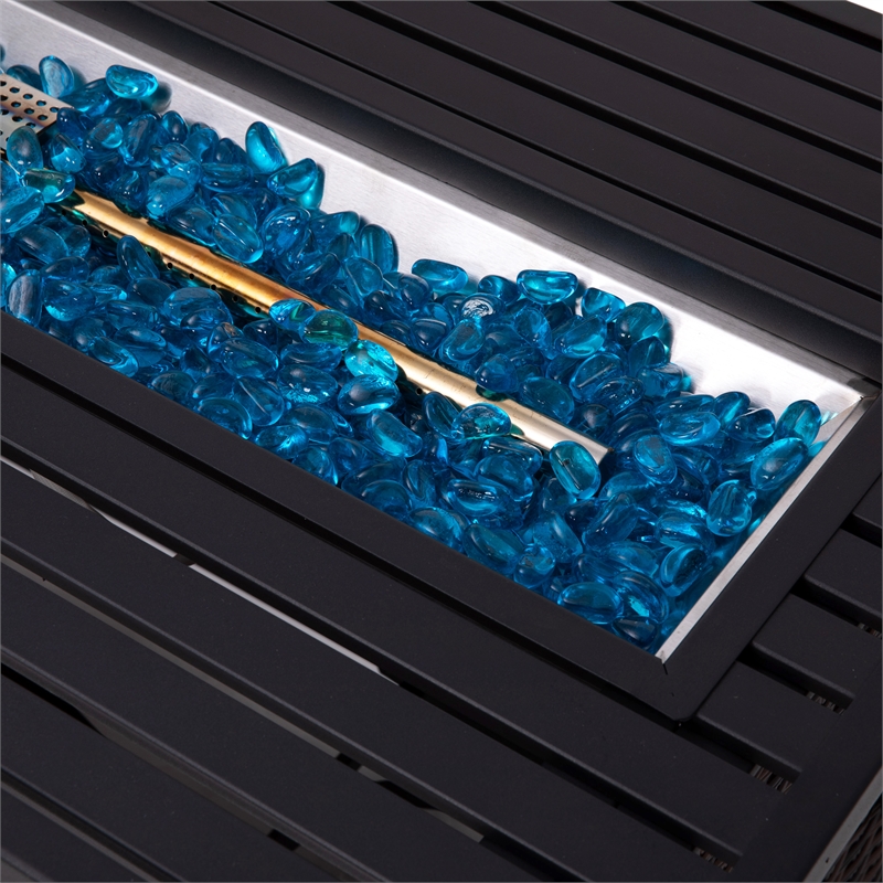 Pemberly Row Outdoor 50000 BTU Fire Table with Steel Top & Wicker Base in Black