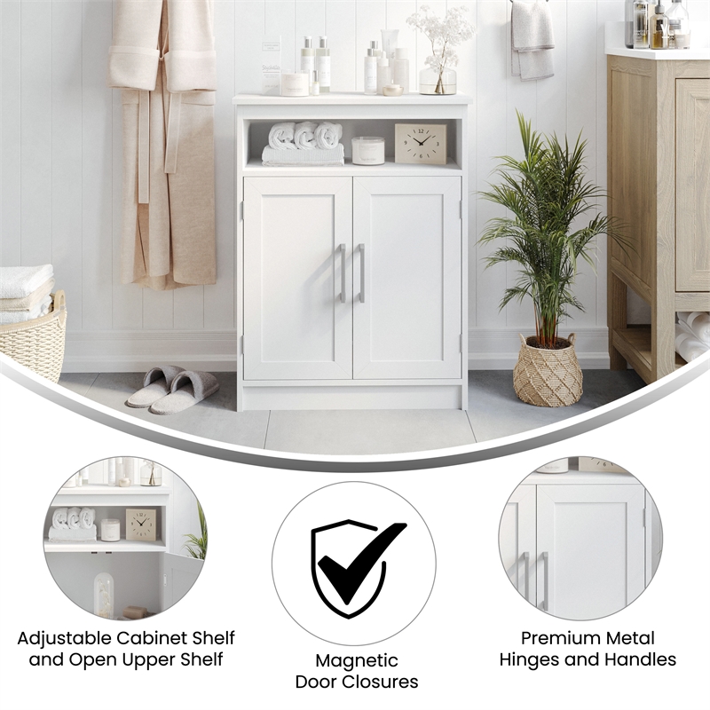 Pemberly Row Bathroom Storage Cabinet with 2 Magnetic Close Doors in White