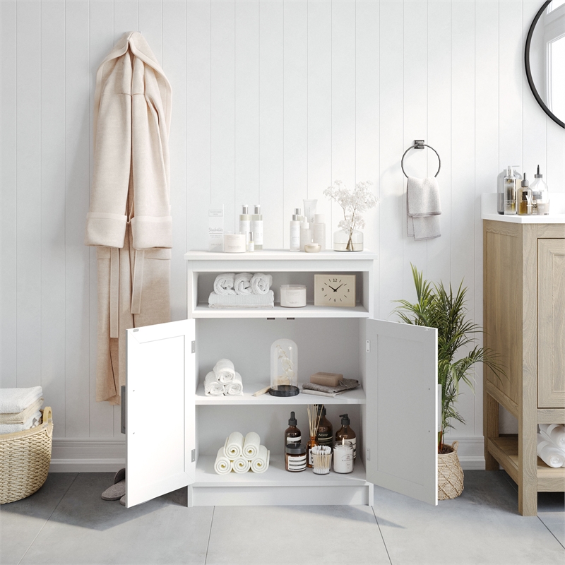 Pemberly Row Bathroom Storage Cabinet with 2 Magnetic Close Doors in White