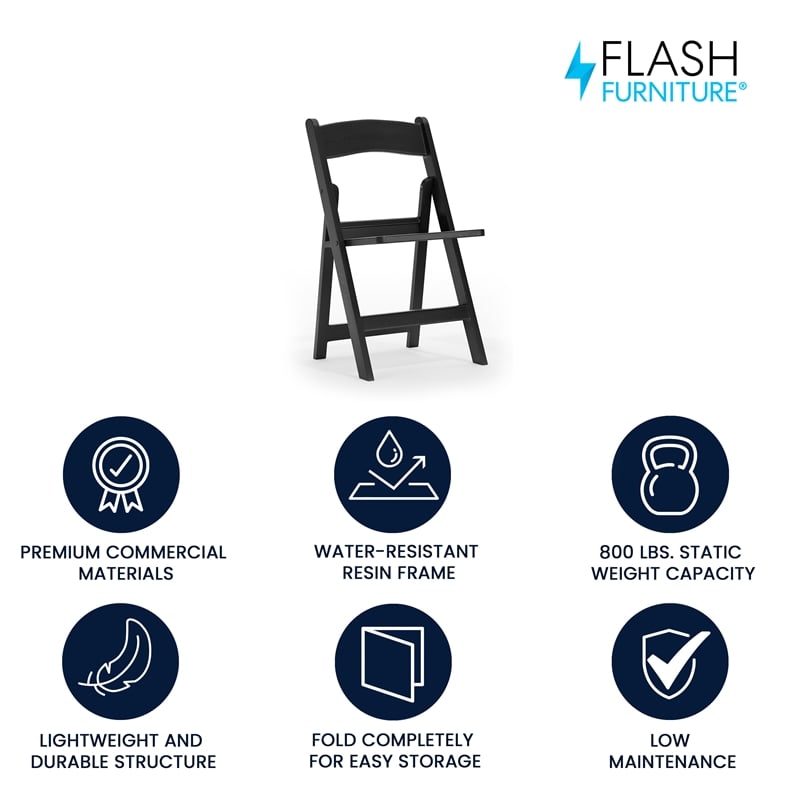 Pemberly Row Indoor/Outdoor Resin Folding Event Chair in Black