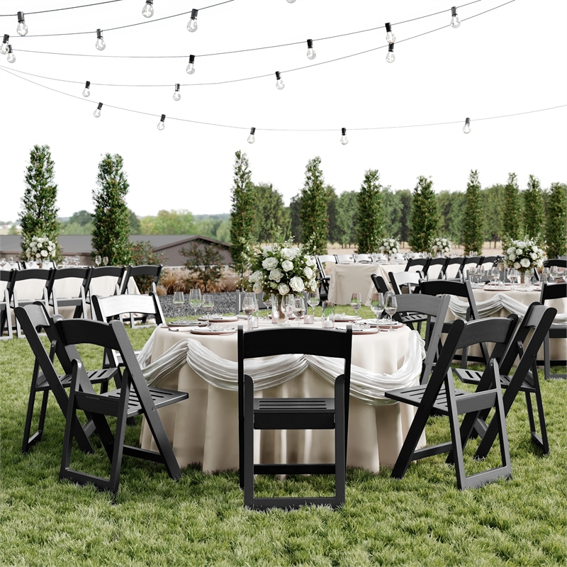 Pemberly Row Indoor/Outdoor Resin Folding Event Chair in Black