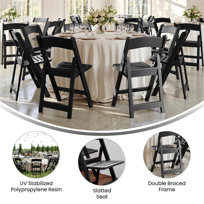 Pemberly Row Indoor/Outdoor Resin Folding Event Chair in Black