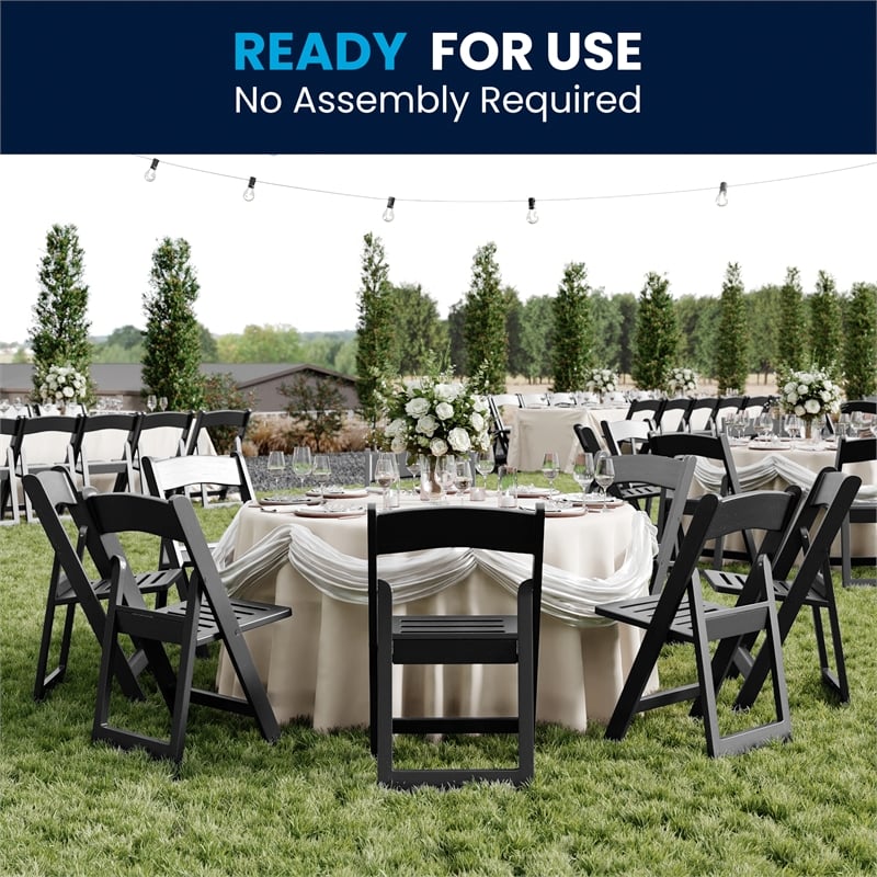 Pemberly Row Indoor/Outdoor Resin Folding Event Chair in Black