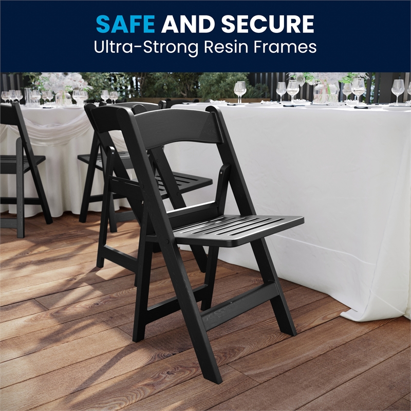 Pemberly Row Indoor/Outdoor Resin Folding Event Chair in Black