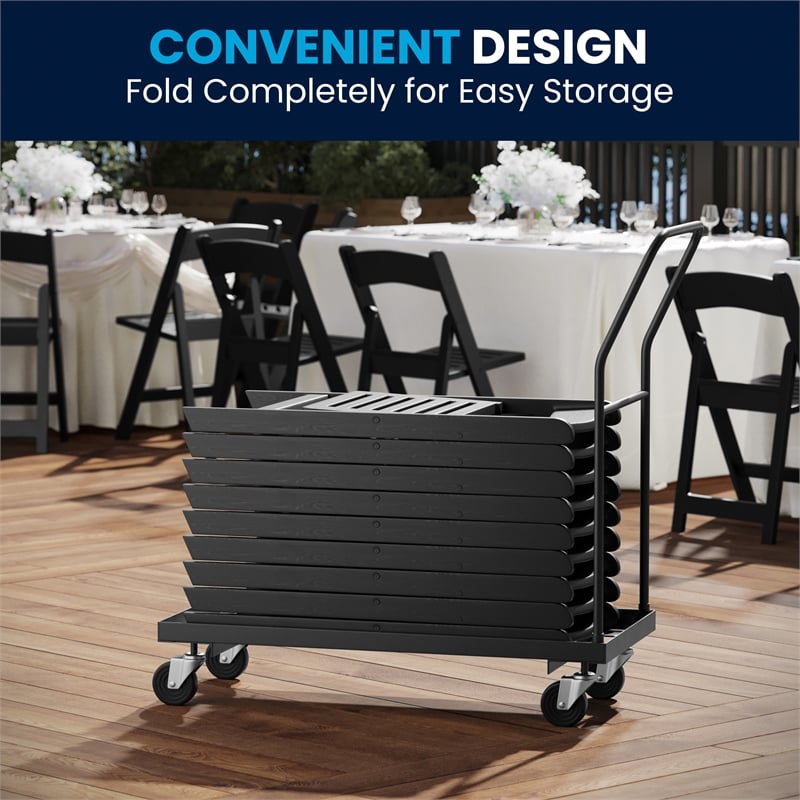 Pemberly Row Indoor/Outdoor Resin Folding Event Chair in Black