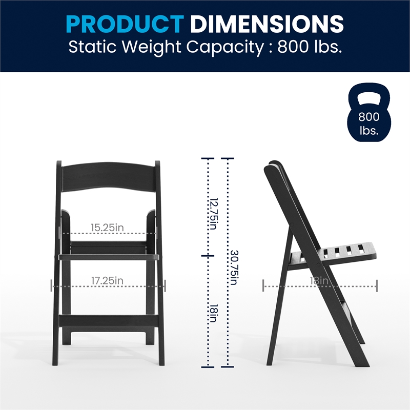 Pemberly Row Indoor/Outdoor Resin Folding Event Chair in Black
