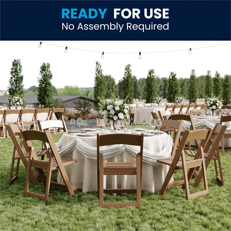 Pemberly Row Indoor/Outdoor Resin Folding Event Chair in Chestnut