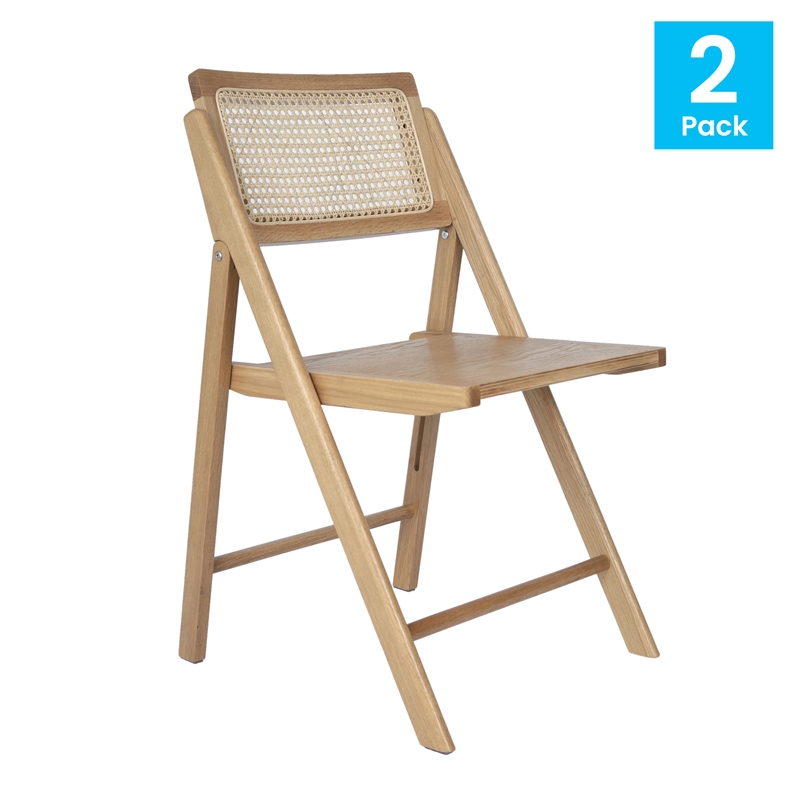 Pemberly Row 2-Pack Cane Rattan Folding Chairs with Wood Backs & Seats - Natural