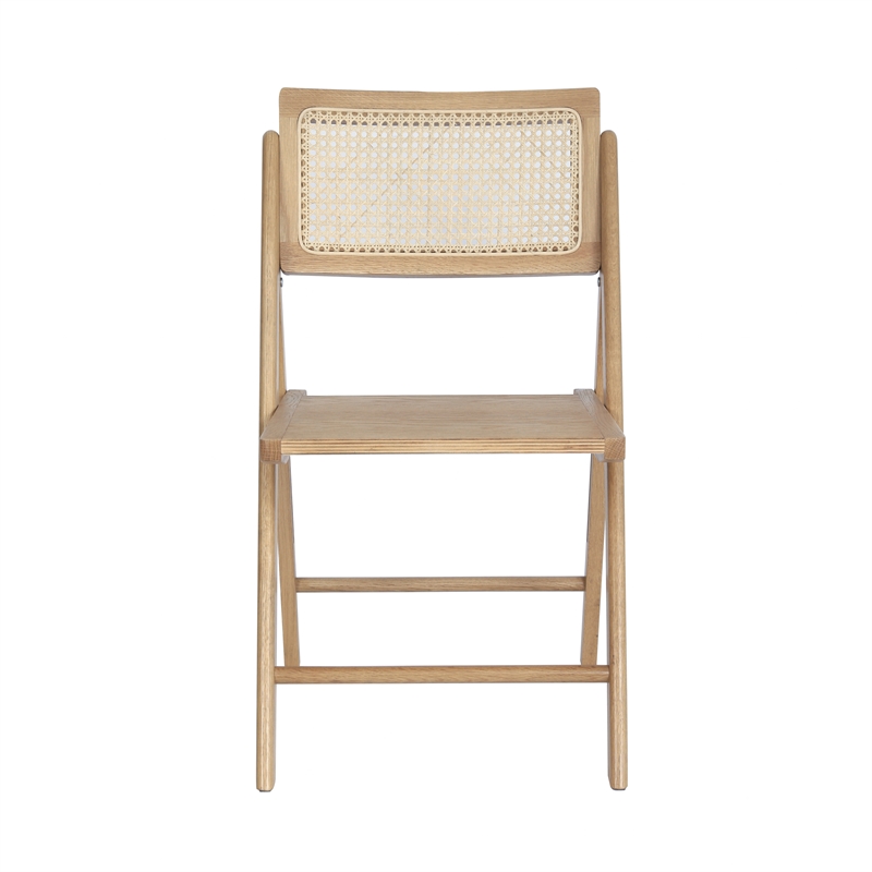Pemberly Row 2-Pack Cane Rattan Folding Chairs with Wood Backs & Seats - Natural