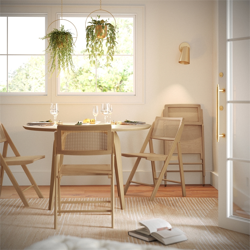 Pemberly Row 2-Pack Cane Rattan Folding Chairs with Wood Backs & Seats - Natural