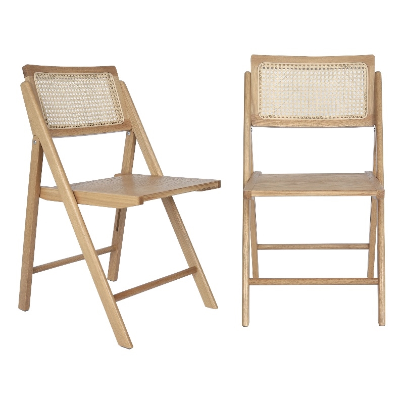 Pemberly Row 2-Pack Cane Rattan Folding Chairs with Wood Backs & Seats - Natural