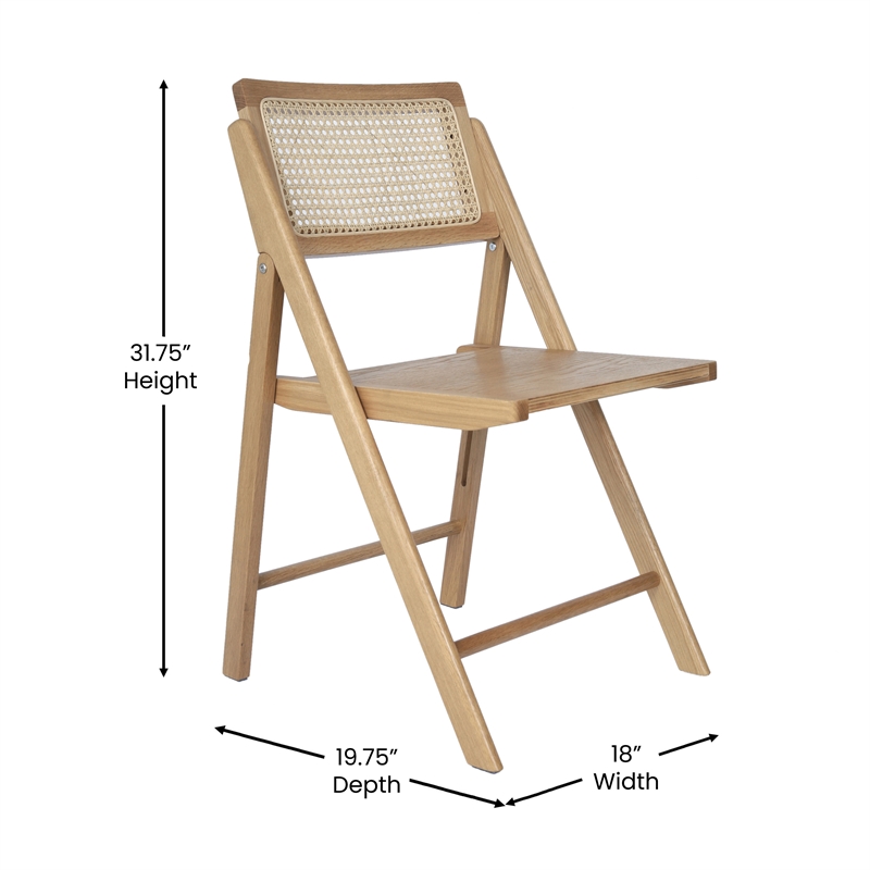Pemberly Row 2-Pack Cane Rattan Folding Chairs with Wood Backs & Seats - Natural