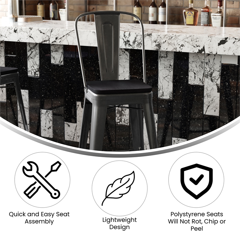 Pemberly Row Bar Stool with Removable Back and Poly Seat in Black/Black