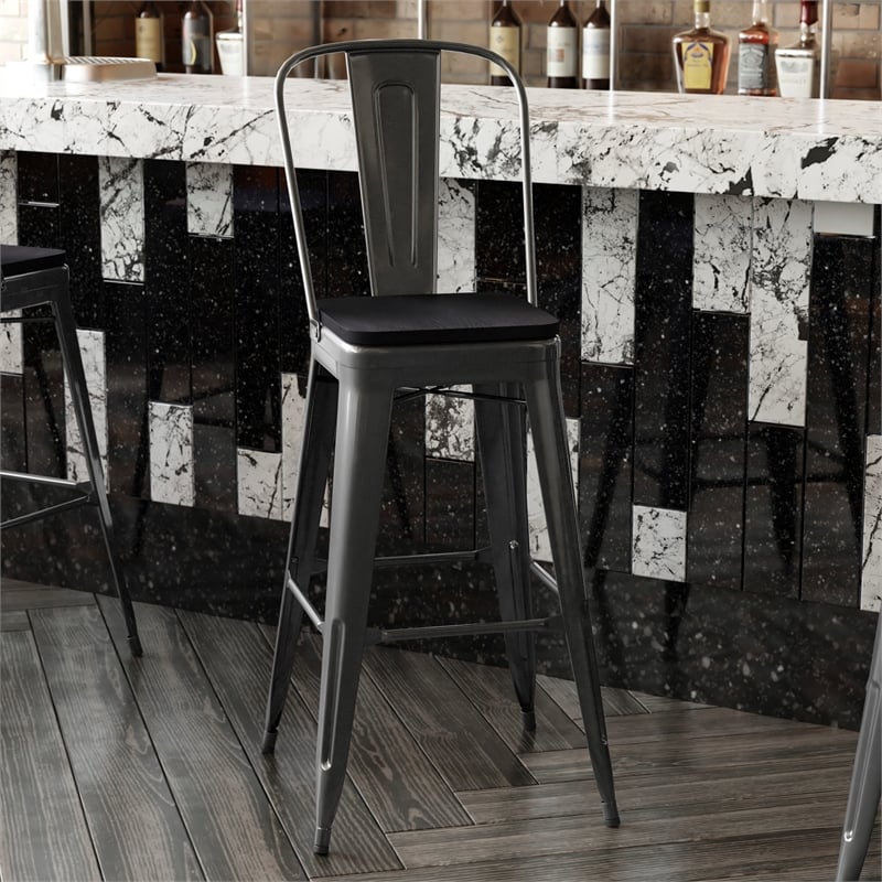 Pemberly Row Bar Stool with Removable Back and Poly Seat in Black/Black