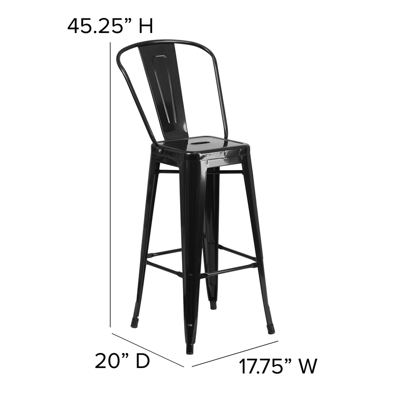Pemberly Row Bar Stool with Removable Back and Poly Seat in Black/Black