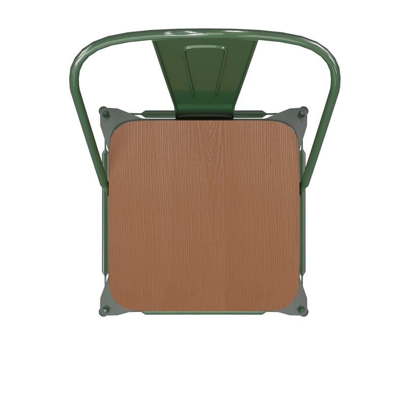 Pemberly Row All-Weather Bar Stool with Removable Back & Poly Seat in Green/Teak