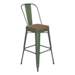 Pemberly Row All-Weather Bar Stool with Removable Back & Poly Seat in Green/Teak