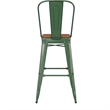 Pemberly Row All-Weather Bar Stool with Removable Back & Poly Seat in Green/Teak