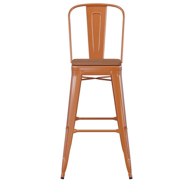 Pemberly Row Bar Stool with Removable Back & Poly Seat in Orange/Teak