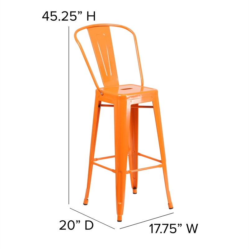 Pemberly Row Bar Stool with Removable Back & Poly Seat in Orange/Teak