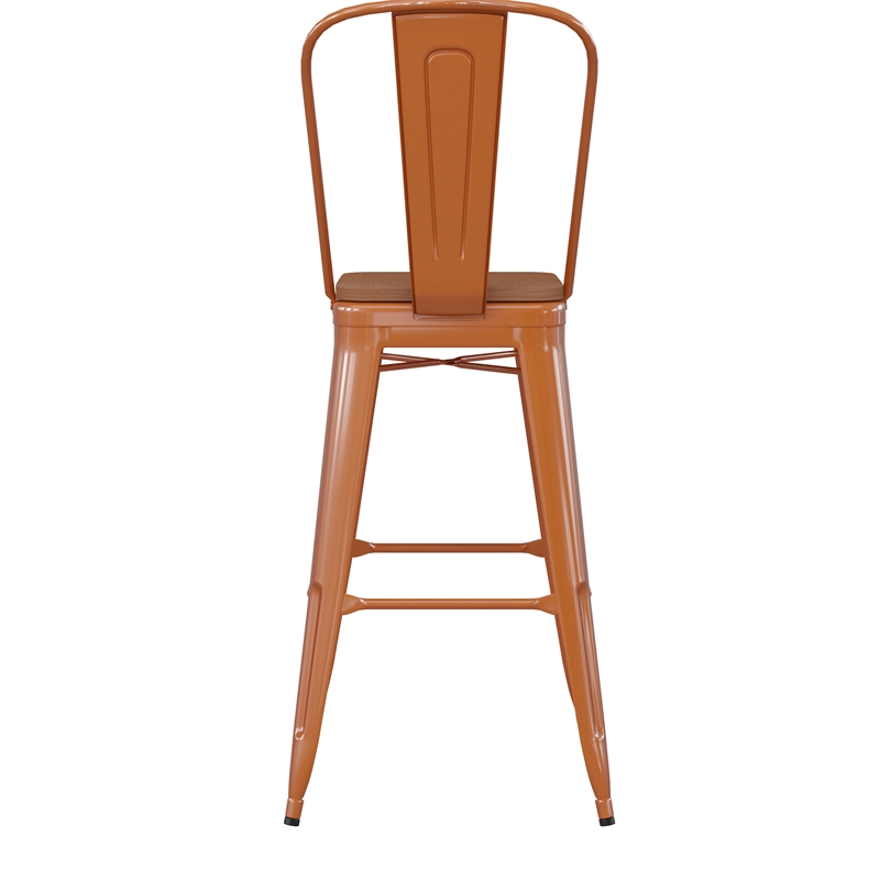 Pemberly Row Bar Stool with Removable Back & Poly Seat in Orange/Teak