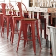 Pemberly Row All-Weather Bar Stool with Removable Back and Poly Seat in Red/Teak