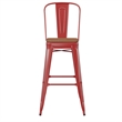 Pemberly Row All-Weather Bar Stool with Removable Back and Poly Seat in Red/Teak