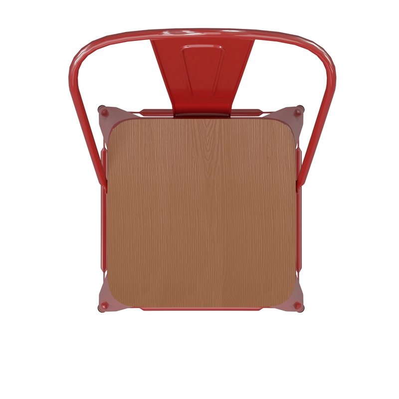 Pemberly Row All-Weather Bar Stool with Removable Back and Poly Seat in Red/Teak