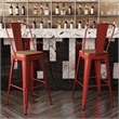 Pemberly Row All-Weather Bar Stool with Removable Back and Poly Seat in Red/Teak