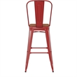 Pemberly Row All-Weather Bar Stool with Removable Back and Poly Seat in Red/Teak