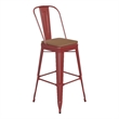 Pemberly Row All-Weather Bar Stool with Removable Back and Poly Seat in Red/Teak