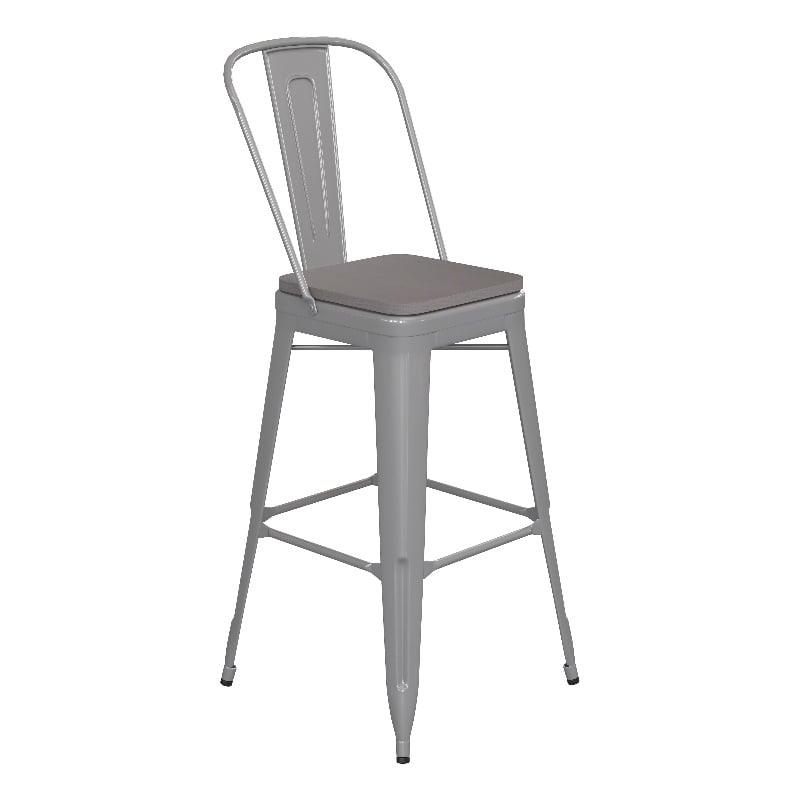 Pemberly Row Bar Stool with Removable Back & Poly Seat in Silver/Gray