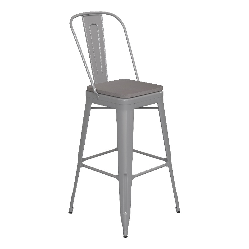 Pemberly Row Bar Stool with Removable Back & Poly Seat in Silver/Gray