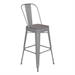 Pemberly Row Bar Stool with Removable Back & Poly Seat in Silver/Gray