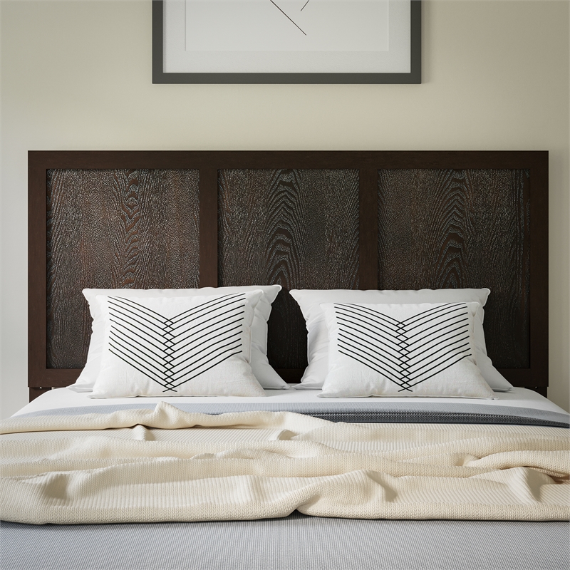 Pemberly Row Contemporary Queen Size 4 Panel Wooden Headboard in Dark Brown