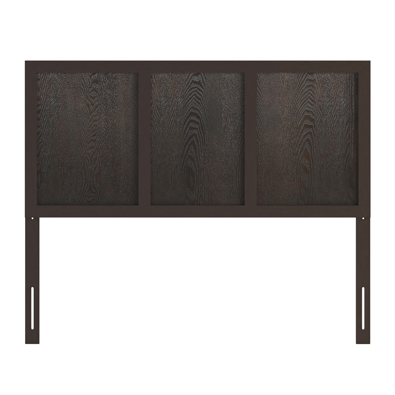 Pemberly Row Contemporary Queen Size 4 Panel Wooden Headboard in Dark Brown