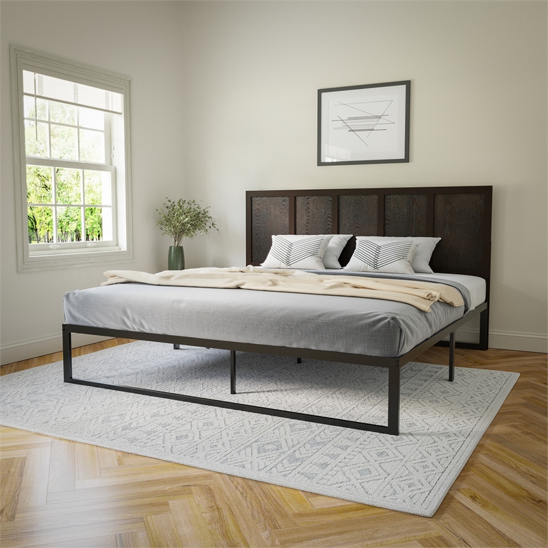 Pemberly Row Contemporary Full Size Herringbone Wooden Headboard in Gray Wash