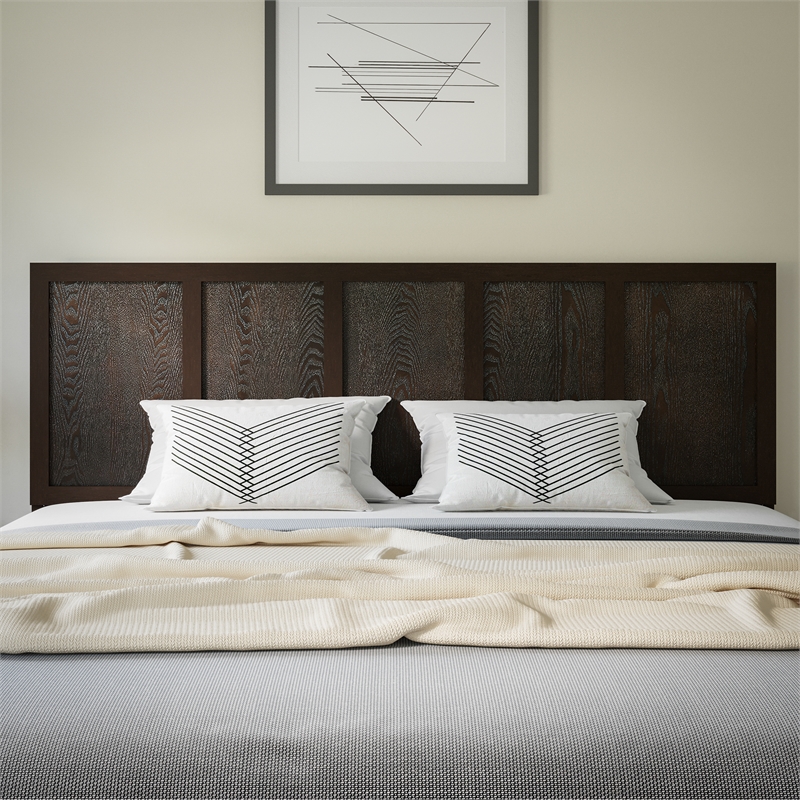 Pemberly Row Contemporary Full Size Herringbone Wooden Headboard in Gray Wash