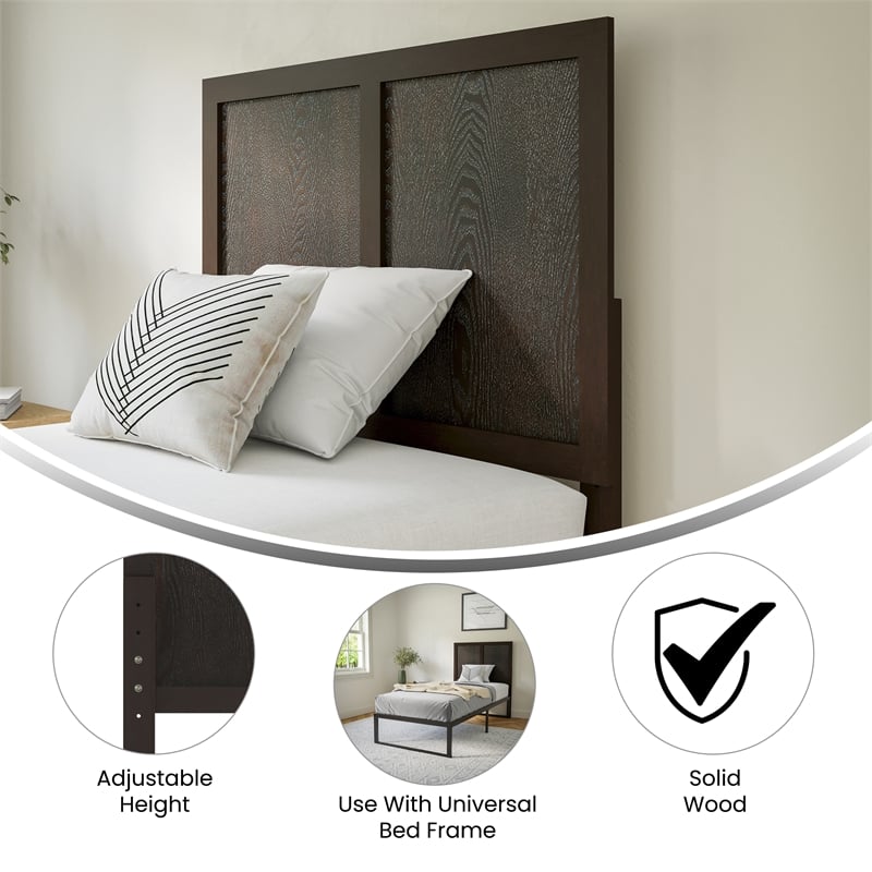 Pemberly Row Contemporary Full Size 3 Panel Wooden Headboard in Dark Brown