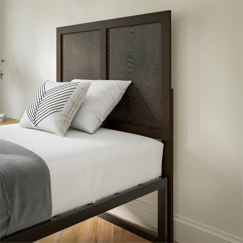 Pemberly Row Contemporary Full Size 3 Panel Wooden Headboard in Dark Brown