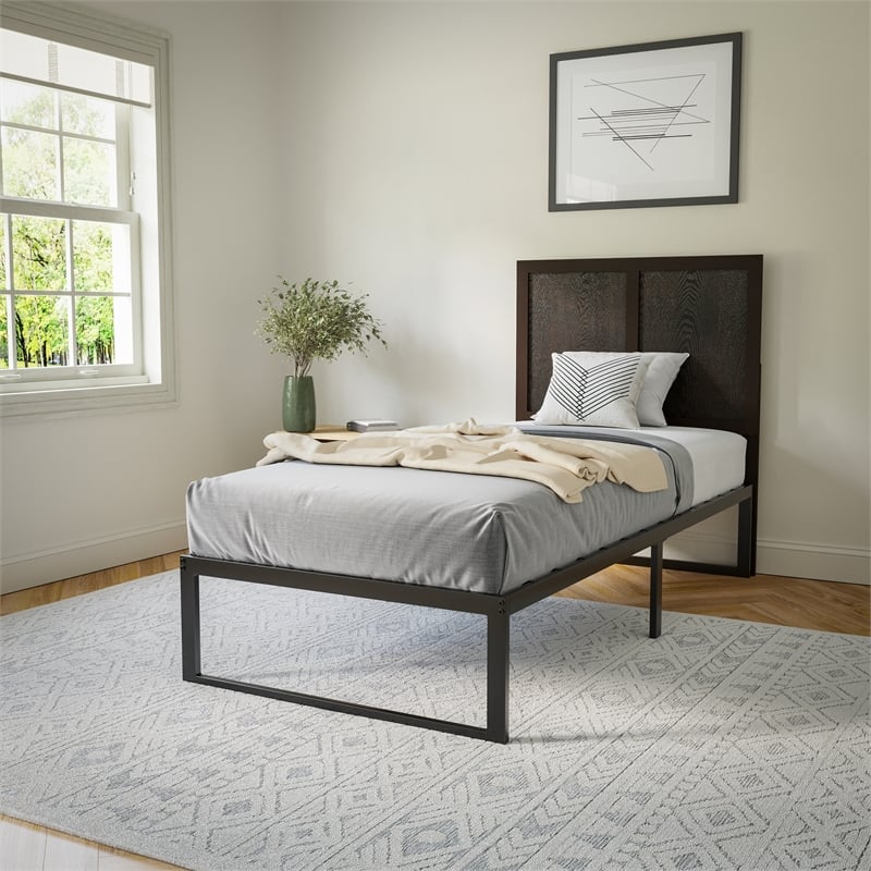 Pemberly Row Contemporary Full Size 3 Panel Wooden Headboard in Dark Brown