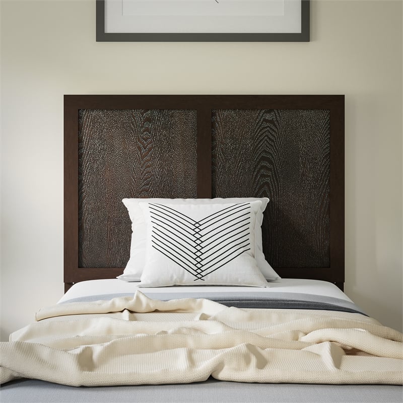 Pemberly Row Contemporary Full Size 3 Panel Wooden Headboard in Dark Brown