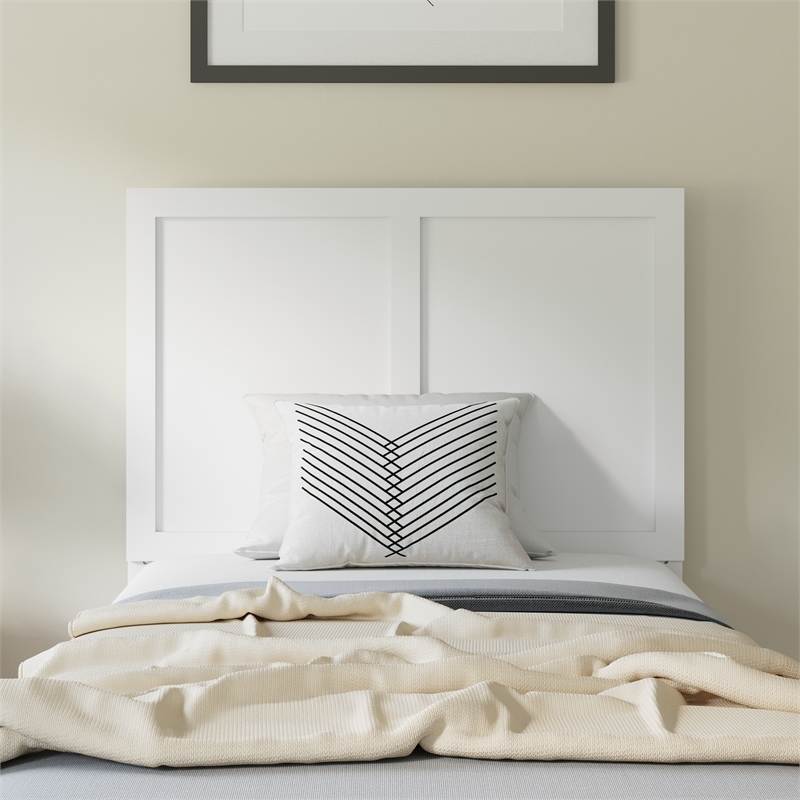 Pemberly Row Contemporary Full Size 3 Panel Wooden Headboard in White