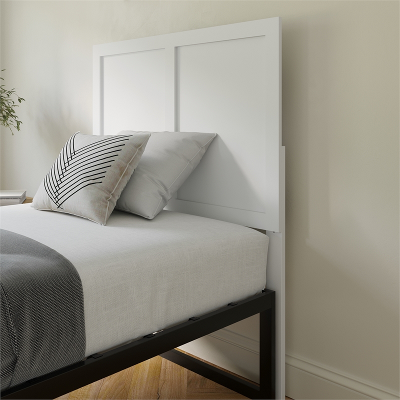 Pemberly Row Contemporary Full Size 3 Panel Wooden Headboard in White