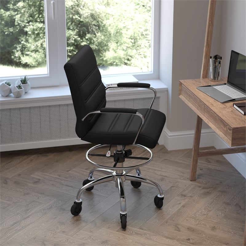 Pemberly Row Drafting Chair with Roller Wheels and Adjustable Foot Ring in Black
