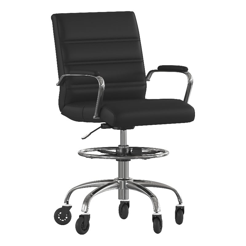Pemberly Row Drafting Chair with Roller Wheels and Adjustable Foot Ring in Black