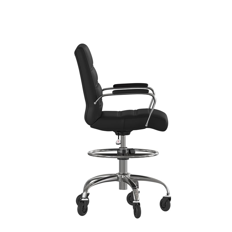 Pemberly Row Drafting Chair with Roller Wheels and Adjustable Foot Ring in Black