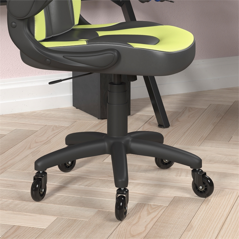 Pemberly Row Office Gaming Chair with Skater Wheels and Flip Up Arms in Green